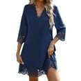thumbnail image 1 of Women's Casual Floral V Neck A Line Dress With Hollow Embroidery For Daily Wear Party Summer Outfit, 1 of 2