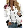 thumbnail image 1 of Women's Casual Floral Zip Up Bomber Jacket Coat Lightweight Short No Lining Outwear Tops Windbreaker with Pocket, 1 of 6
