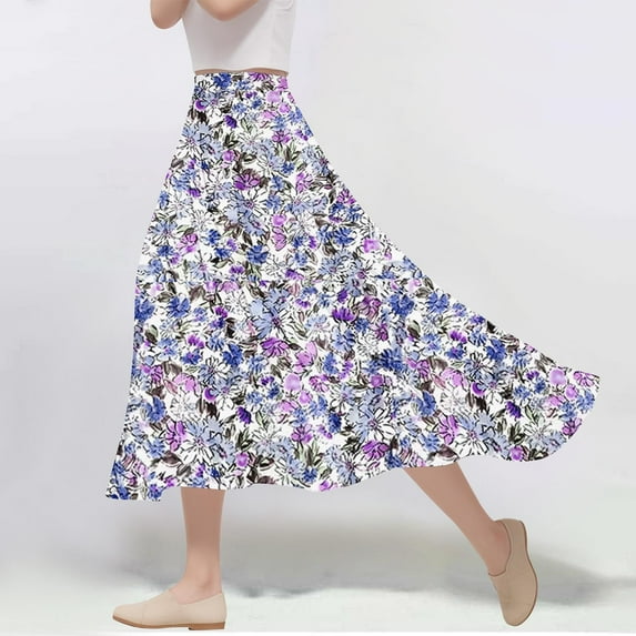 Women's Casual Flowers Printed -line Elastic Waist Skirt