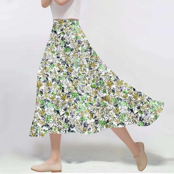Women's Casual Flowers Printed -line Elastic Waist Skirt