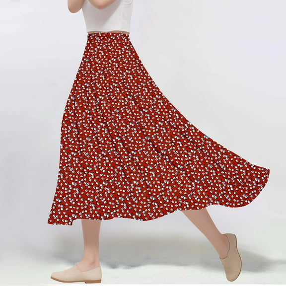 Women's Casual Flowers Printed -line Elastic Waist Skirt