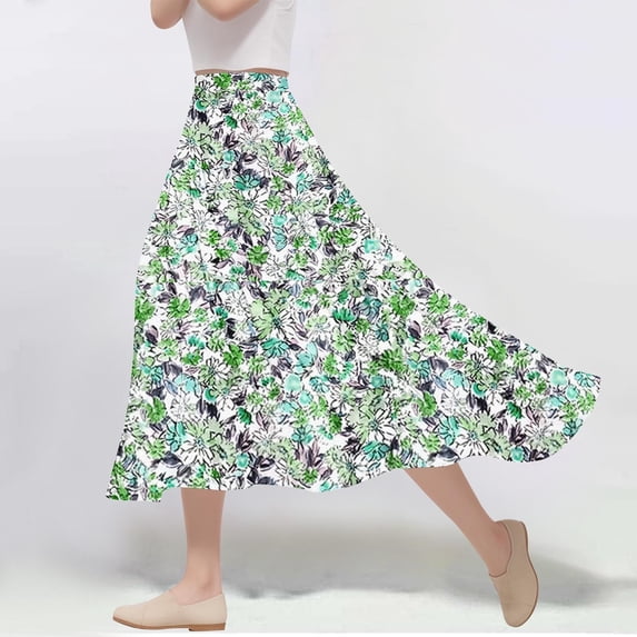 Women's Casual Flowers Printed -line Elastic Waist Skirt