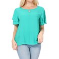 thumbnail image 1 of Women's Casual Flowy Short Flutter Sleeve Round Neck Key Hole Blouse Top, 1 of 6