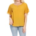 thumbnail image 1 of Women's Casual Flowy Short Flutter Sleeve Round Neck Key Hole Blouse Top, 1 of 6