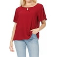 thumbnail image 1 of Women's Casual Flowy Short Flutter Sleeve Round Neck Key Hole Blouse Top, 1 of 6