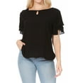 thumbnail image 1 of Women's Casual Flowy Short Flutter Sleeve Round Neck Key Hole Blouse Top, 1 of 6