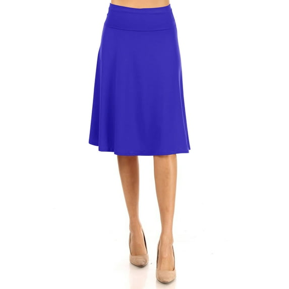 Women's Casual Foldable High Waist A-Line Midi Skirt with Stretch Fabric
