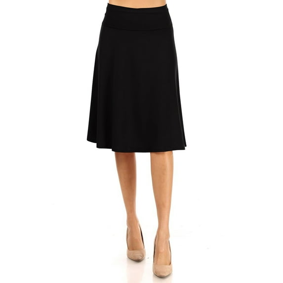 Women's Casual Foldable High Waist A-Line Midi Skirt with Stretch Fabric