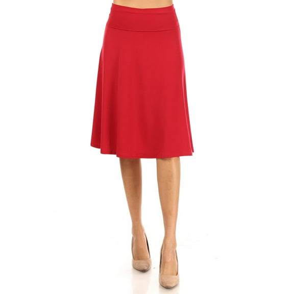 Women's Casual Foldable High Waist A-Line Midi Skirt with Stretch Fabric