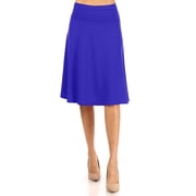 Womens Casual Foldable High Waist A-Line Midi Skirt with Stretch Fabric