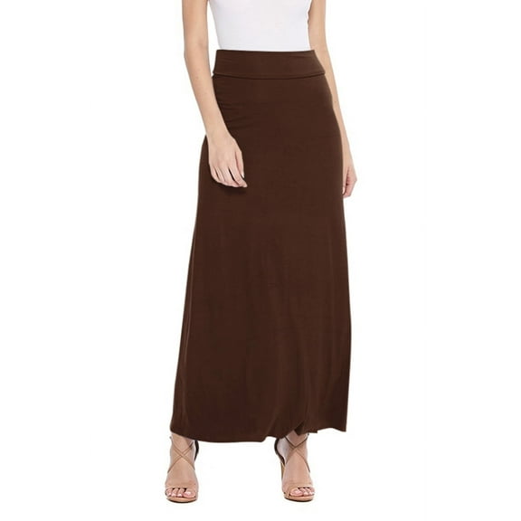 Moa CollectionWomen's Casual Foldable Waist Comfy Loose Fit Solid Maxi Skirt S-3XL