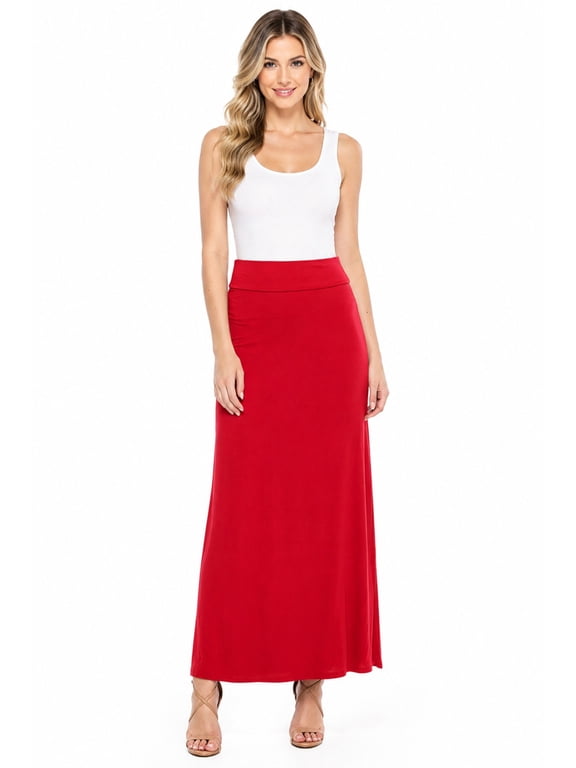 Women's Casual Foldable Waist Comfy Loose Fit Solid Maxi Skirt S-3XL