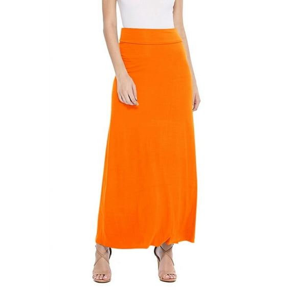 Moa CollectionWomen's Casual Foldable Waist Comfy Loose Fit Solid Maxi Skirt S-3XL