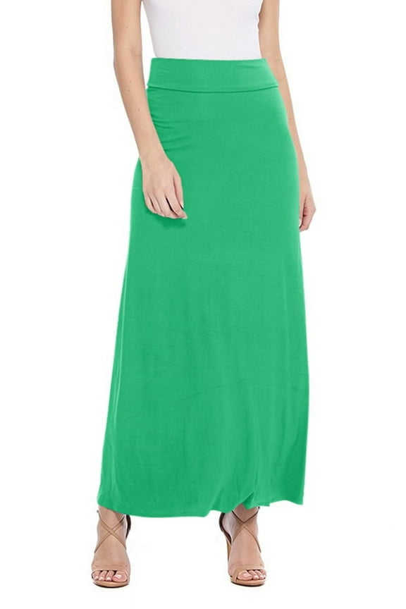 Women's Casual Foldable Waist Comfy Loose Fit Solid Maxi Skirt S-3XL