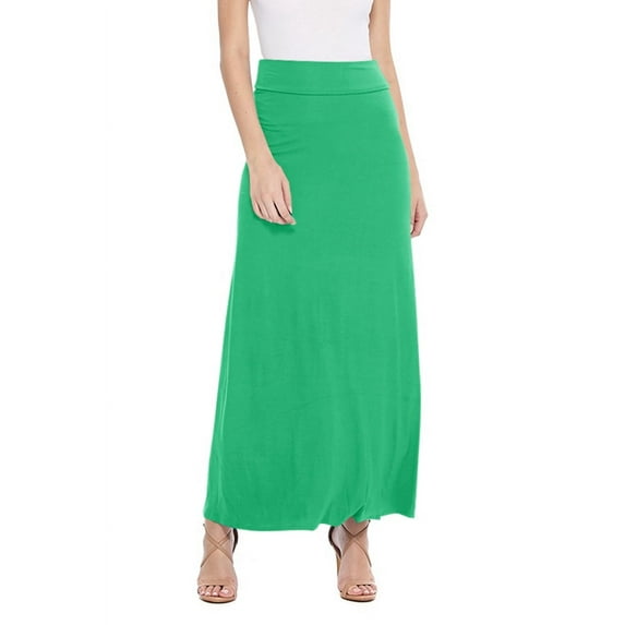 Women's Casual Foldable Waist Comfy Loose Fit Solid Maxi Skirt S-3XL