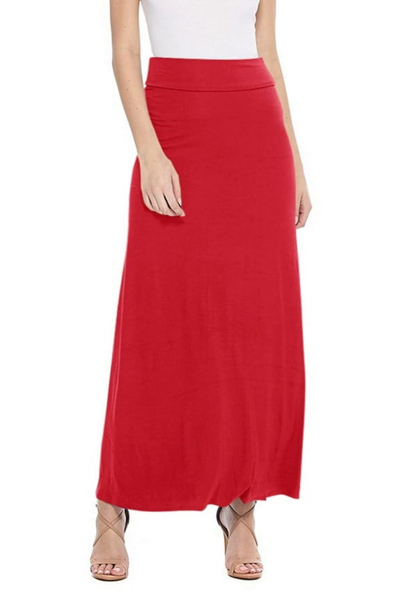 Women's Casual Foldable Waist Comfy Loose Fit Solid Maxi Skirt S-3XL