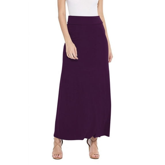 Women's Casual Foldable Waist Comfy Loose Fit Solid Maxi Skirt S-3XL