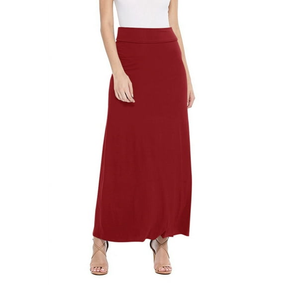 Women's Casual Foldable Waist Comfy Loose Fit Solid Maxi Skirt S-3XL