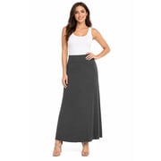 Women's Casual Foldable Waist Comfy Loose Fit Solid Maxi Skirt S-3XL