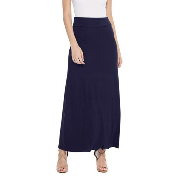 Women's Casual Foldable Waist Comfy Loose Fit Solid Maxi Skirt S-3XL