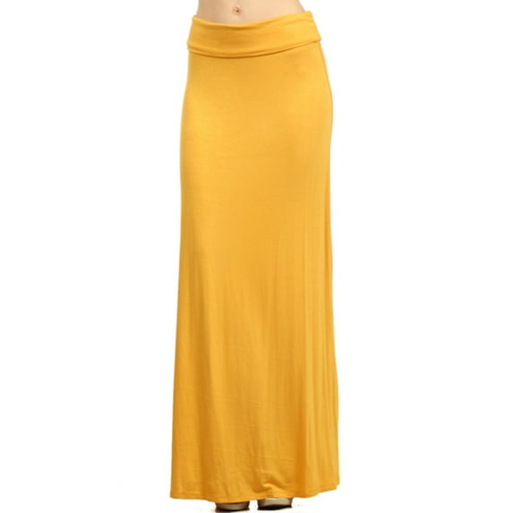 Women's Casual Foldable Waist Comfy Loose Fit Solid Maxi Skirt