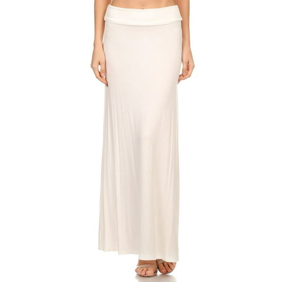 Women's Casual Foldable Waist Comfy Loose Fit Solid Maxi Skirt