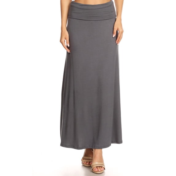 Women's Trendy Style Solid Maxi Long Skirt High Waist Waistband Relaxed Fit
