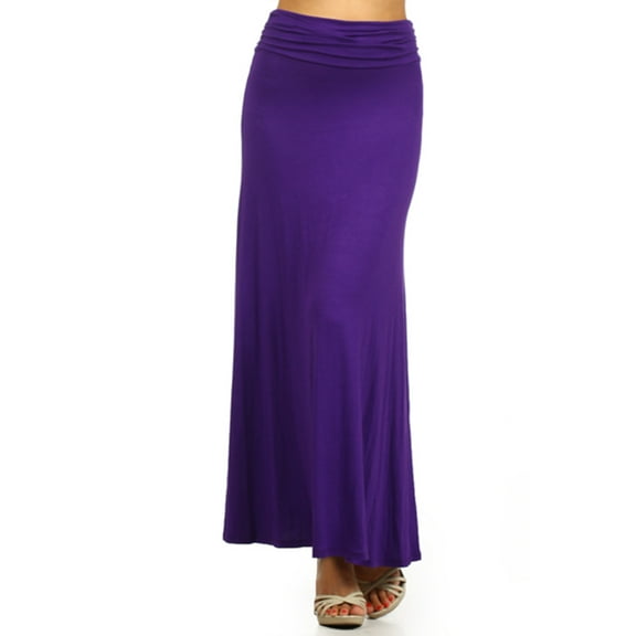 Women's Casual Foldable Waist Comfy Loose Fit Solid Maxi Skirt