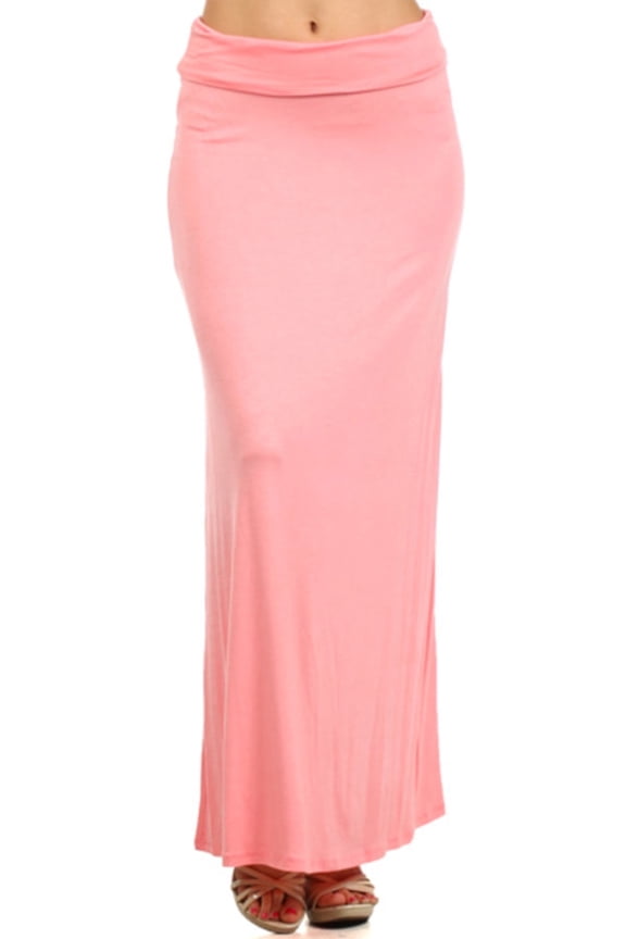 Women's Casual Foldable Waist Comfy Loose Fit Solid Maxi Skirt