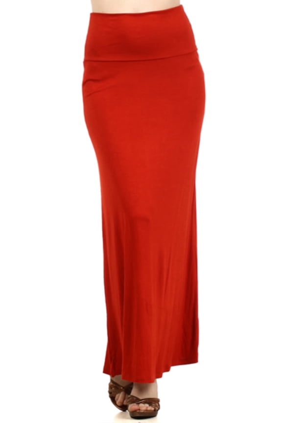 Women's Casual Foldable Waist Comfy Loose Fit Solid Maxi Skirt