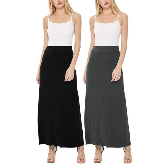 Women's Casual Foldover Waist A-Line Loose Fit Lounge Maxi Skirt 2-Pack (S?3XL)