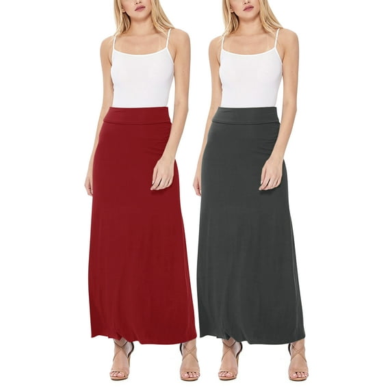 Women's Casual Foldover Waist A-Line Loose Fit Lounge Maxi Skirt 2-Pack (S?3XL)