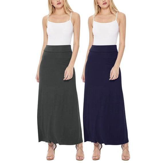 Women's Casual Foldover Waist A-Line Loose Fit Lounge Maxi Skirt 2-Pack (S?3XL)