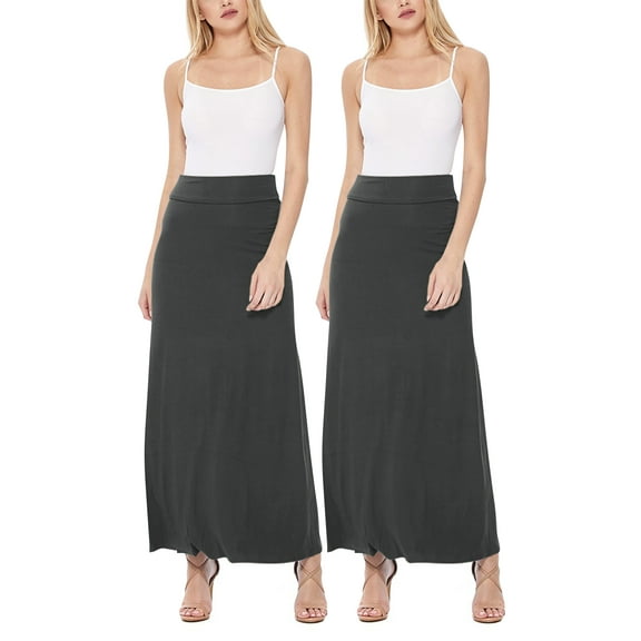 Women's Casual Foldover Waist A-Line Loose Fit Lounge Maxi Skirt  2-Pack (S?3XL)