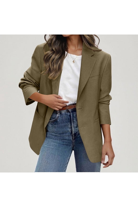 Women's Casual Friday Blazer Solid Color Long Sleeve Notched Lapel Open Front Lightweight Work Jacket