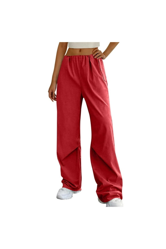 Women's Casual Full Length Pants Elasticated Waist Pull on Trousers Wide Leg Cargo Pants Loose Hiking Walking Combat Pants Walking Bottoms Outdoor Trousers Streetwear