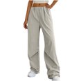 thumbnail image 1 of Women's Casual Full Length Pants Elasticated Waist Pull on Trousers Wide Leg Cargo Pants Loose Hiking Walking Combat Pants Walking Bottoms Outdoor Trousers Streetwear, 1 of 4