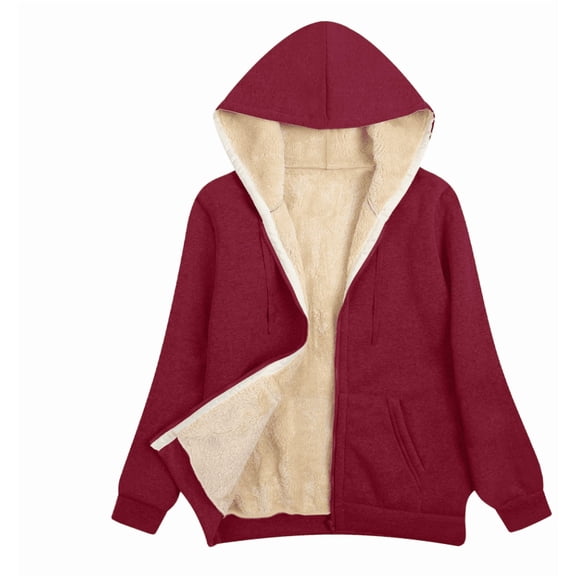 Women's Casual Full Zip Up Sherpa Lined Hoodie Sweatshirt Jacket Coat
