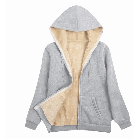 Women's Casual Full Zip Up Sherpa Lined Hoodie Sweatshirt Jacket Coat