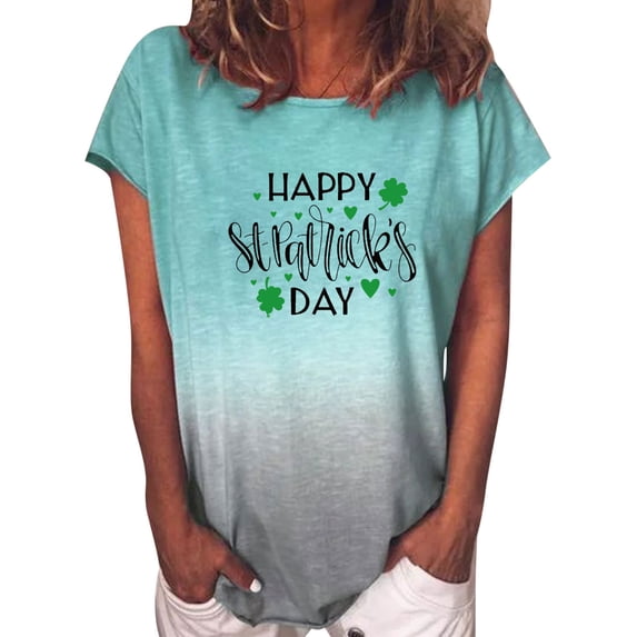Women's Casual Gradient Color Short Sleeved Round Neck T-Shirt Summer Loose Tunic Blouse Top
