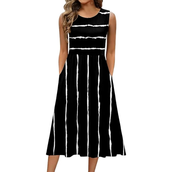 Women's Casual Gradient Print Sleeveless Dress with Pockets, Polyester-Spandex, Flattering Fit