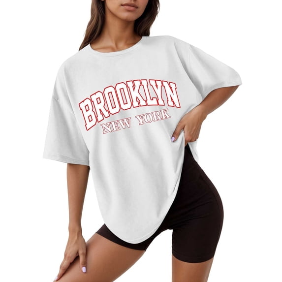 Women's Casual Graphic Printed Loose Fit Round Neck Short Sleeve Tee Tops Summer Daily Comfortable T Shirt