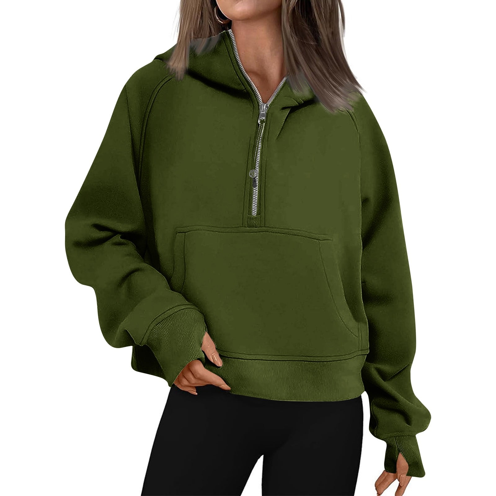 Cotton Half Button Long Sleeve Hoodie