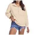 thumbnail image 1 of Women's Casual Half Zip Hoodie Stand Collar Loose Fit Solid Color Pullover Sweatshirt Comfortable Warm Winter Top, 1 of 2