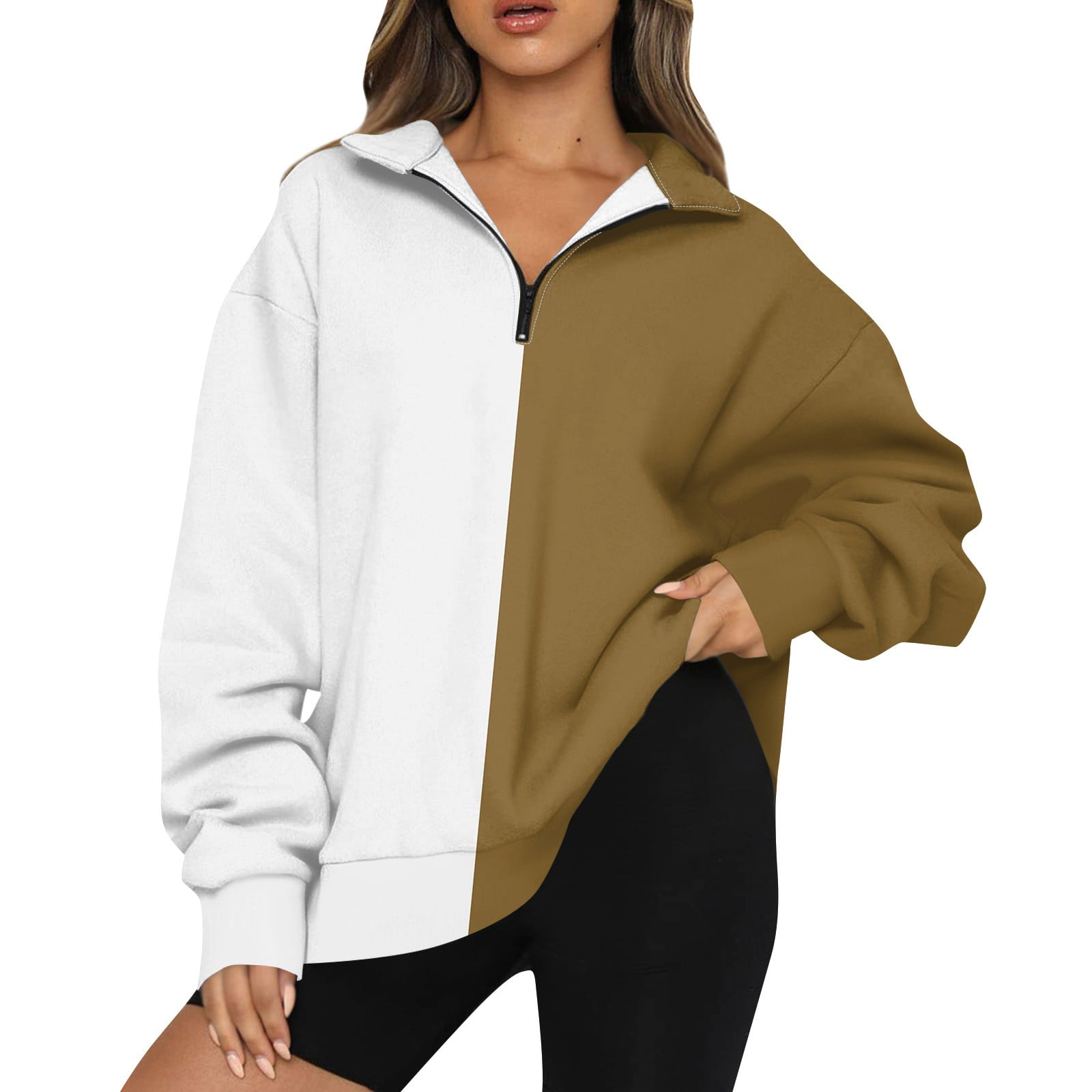 Loose color block half zip sweatshirt 2025