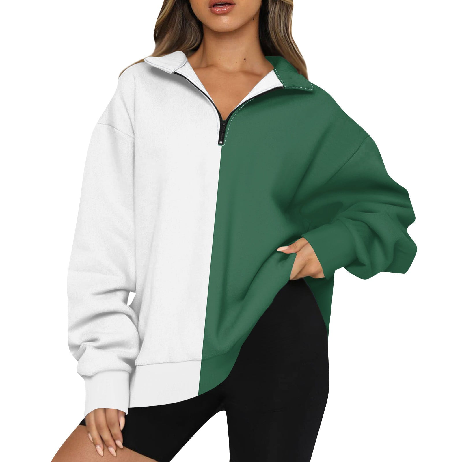 Women s Casual Half Zip Pullover Sweatshirt Long Sleeve Striped Color Block Loose Fit Top Walmart