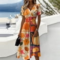 thumbnail image 1 of Women's Casual Halloween Print Sundress 2026 V Neck Short Sleeve Flowy A Line Halloween Print Lightweight Outfit Fall Halloween Cosplay Gathering Wear, 1 of 5