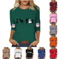 thumbnail image 1 of Women's Casual Halloween Print Three Quarter Sleeve Top Cute Short Sleeve Tee for Autumn Daily Wear, 1 of 5