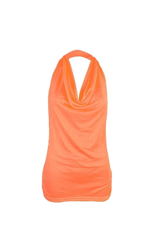 Women's Casual Halter Neck Draped Front Open Back Tank Top - Lightweight Low Cut Halter Top (S-XL)