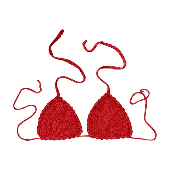 Women's Casual Hand-Crocheted Solid Color Bikini Swimsuit Top, Adjustable Shoulder Straps, Breathable, Comfortable, with Leisure Style, for Beach Vacation & Pool Party